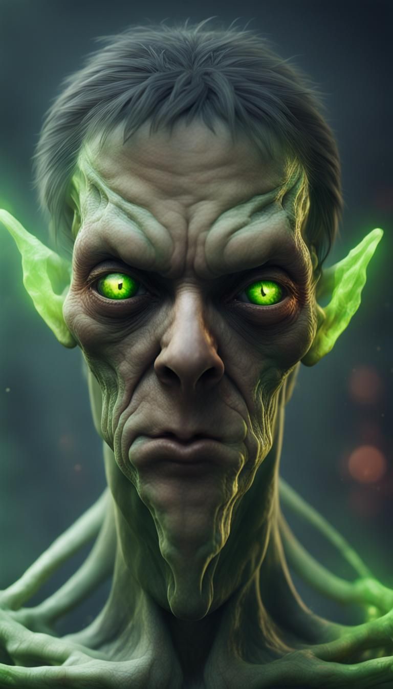 Surreal Alien Species with Gaping Wound and Glowing Eyes