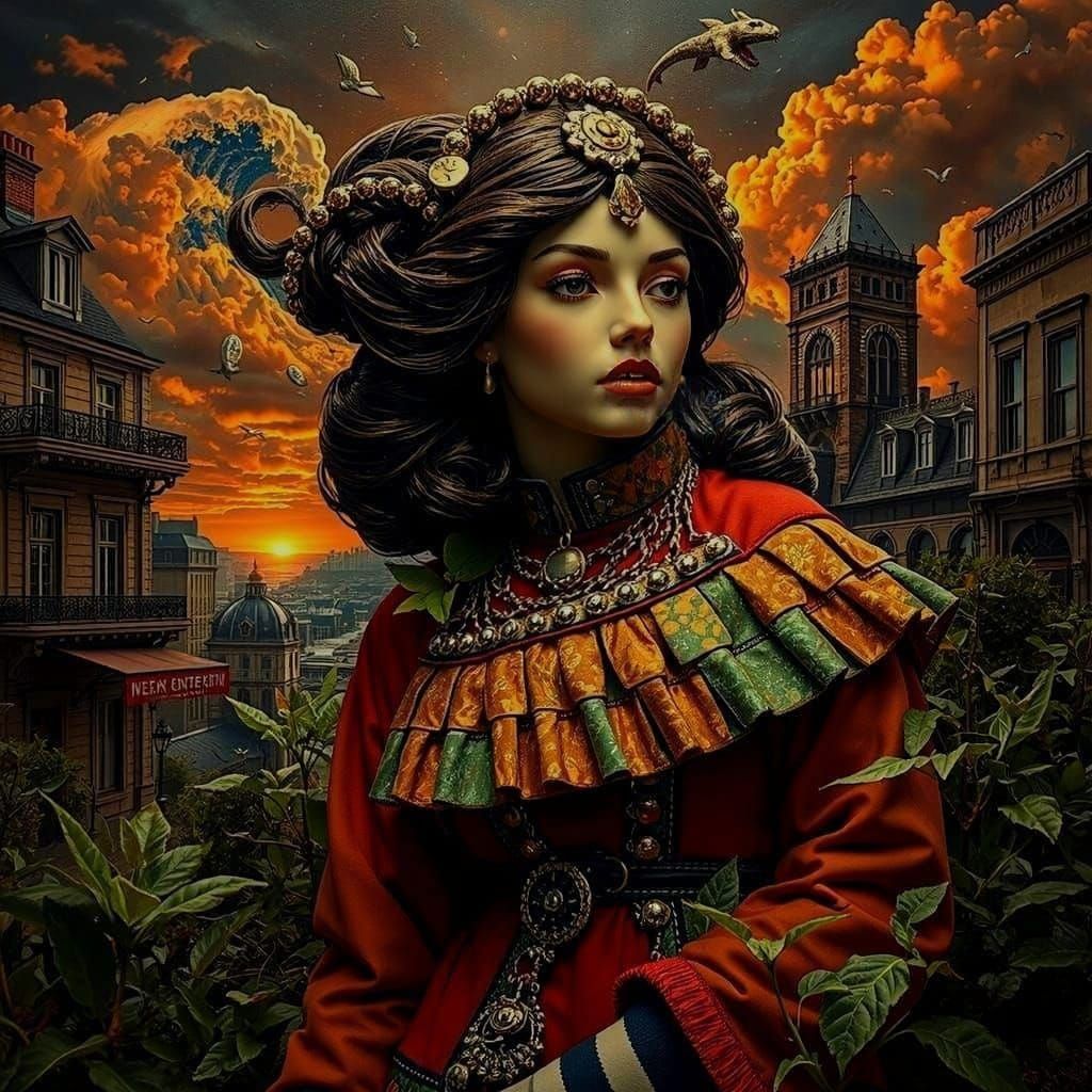 Tsunami Over White Orange Ocean Under Stormy Sky