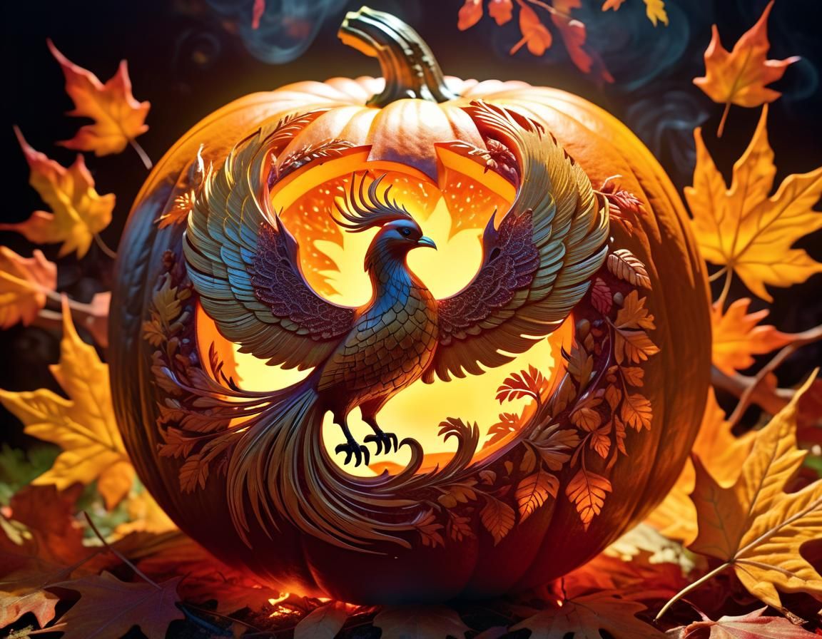 Surreal Autumn Phoenix in Pumpkin