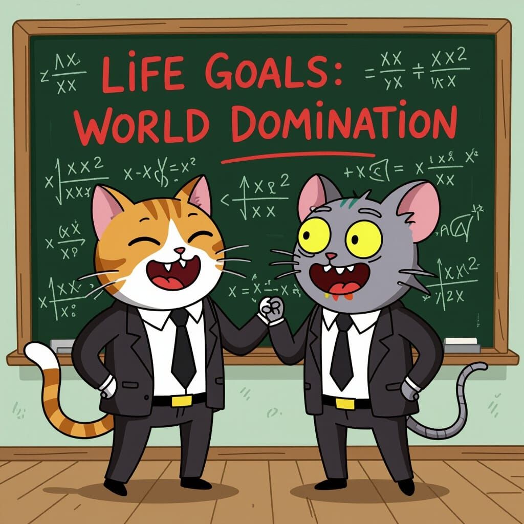 Cartoon Cat and Mouse Plot World Domination