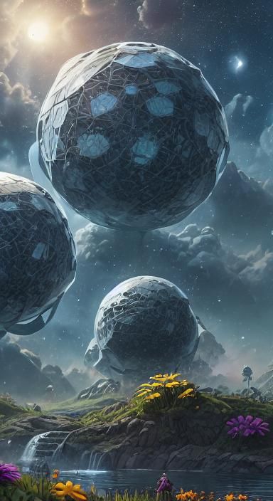 Spacesuits in Lunar Geodesic Dome Wonderland