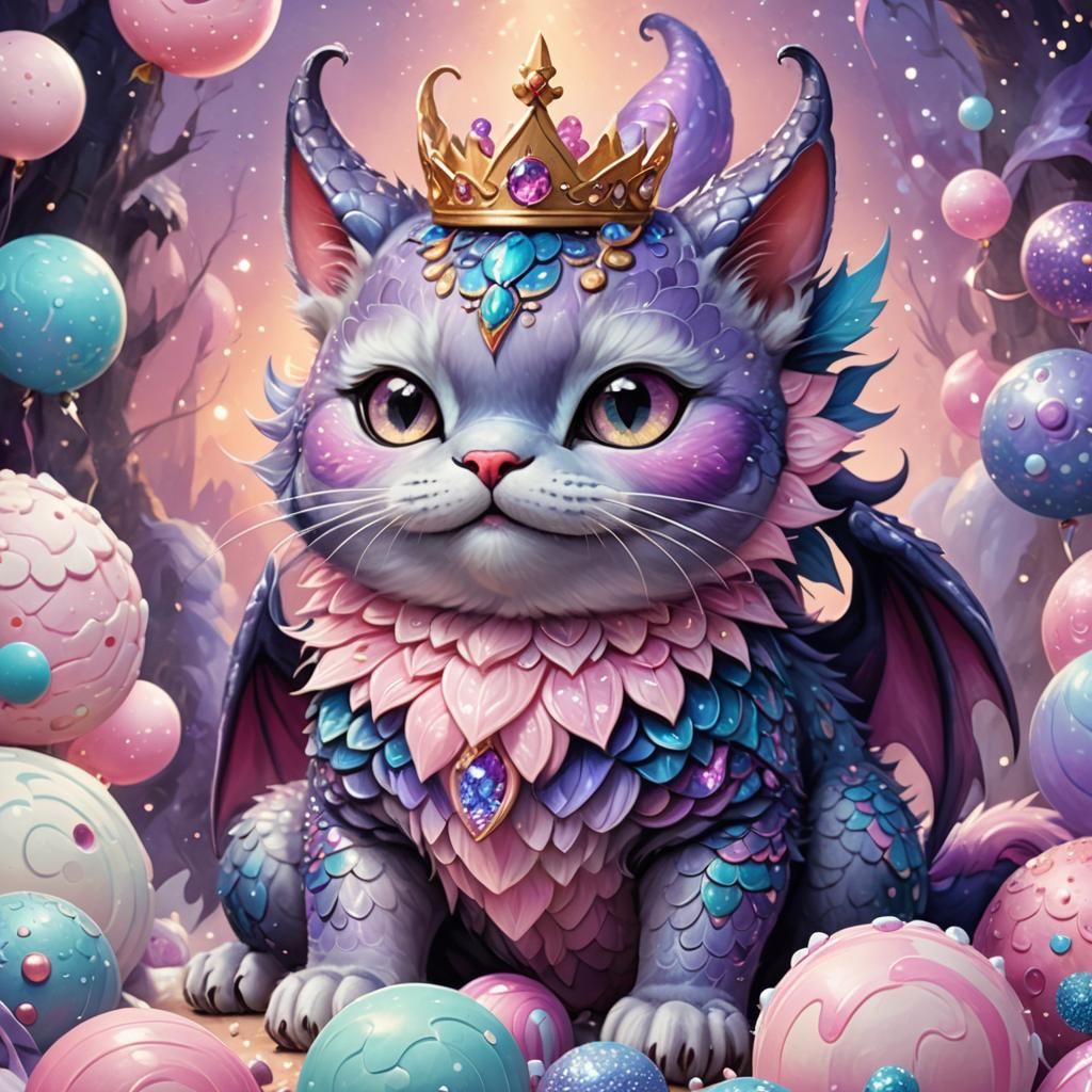 Whimsical Cat-Dragon Marshmallow Hybrid in Pastel Hues
