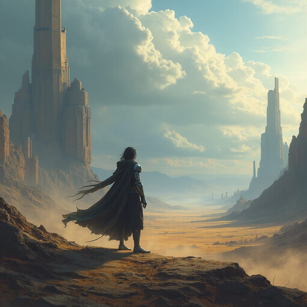Wasteland Wanderer with Robotic Arm: Matte Painting