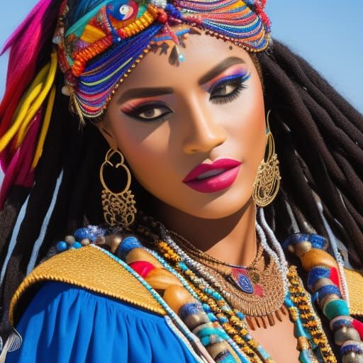 Rainbow Pirate Captain on Ship in Art Nouveau Style