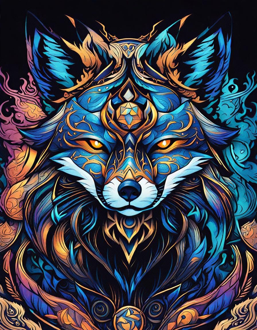 Surreal Fox Spirit in Traditional Japanese Attire