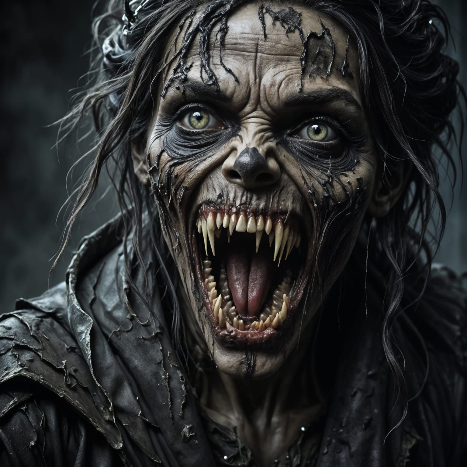 Disturbing Dark Goo Portrait in Black and White