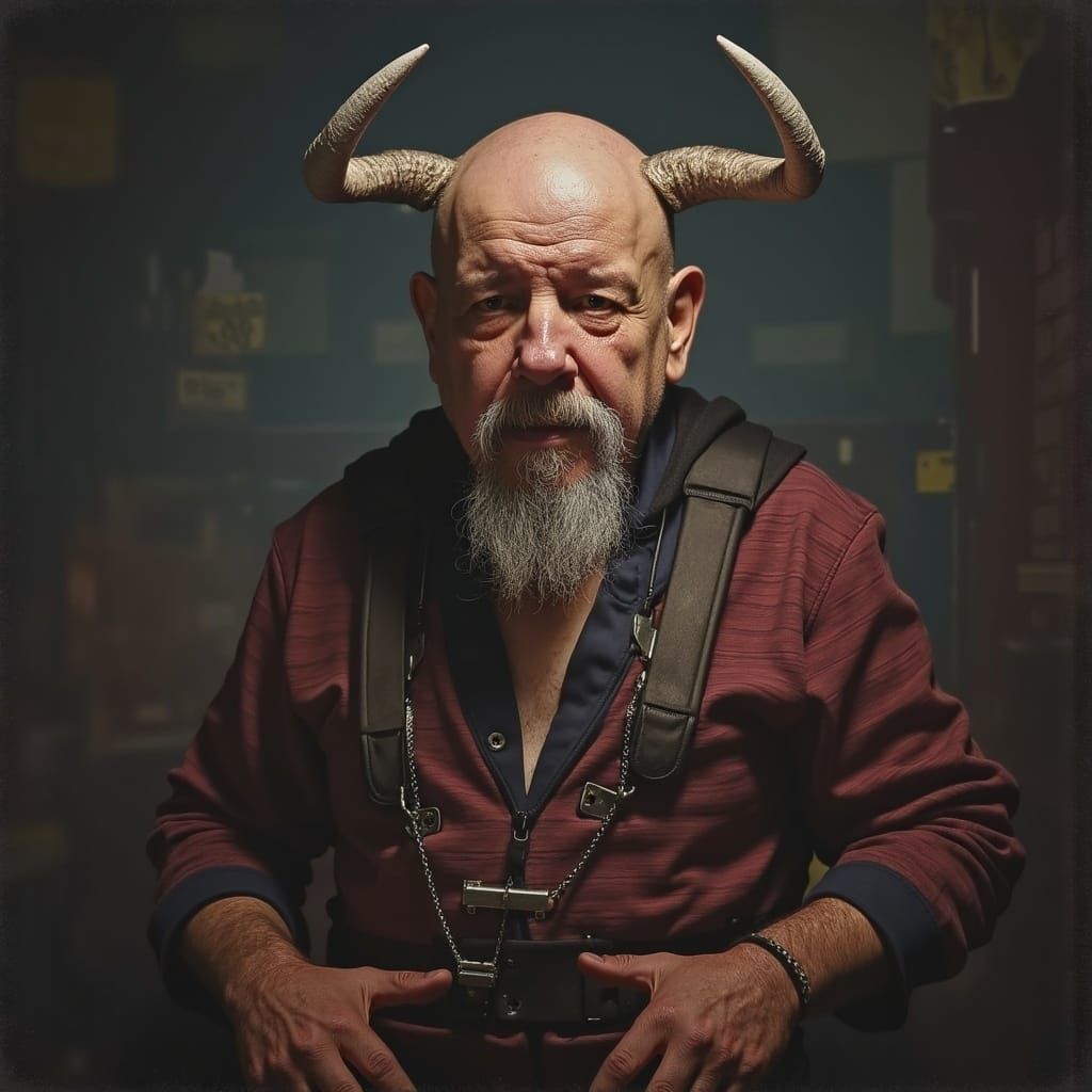 Surreal Horned Figure in Straitjacket Fantasy Concept Art