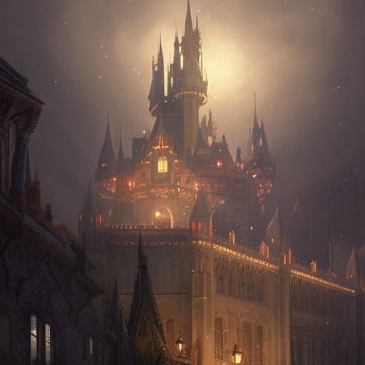 Grand Dark Fantasy Christmas Castle in Epic Cinematic Style
