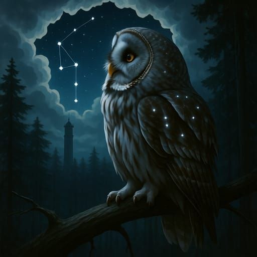 Constellation Owl in the Starry Night Sky