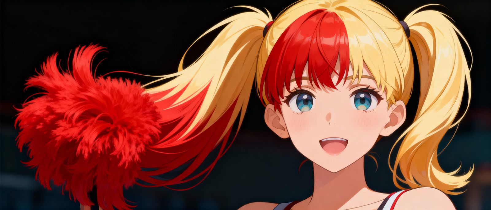 Anime Blonde Ponytail with Red Fluffy Front
