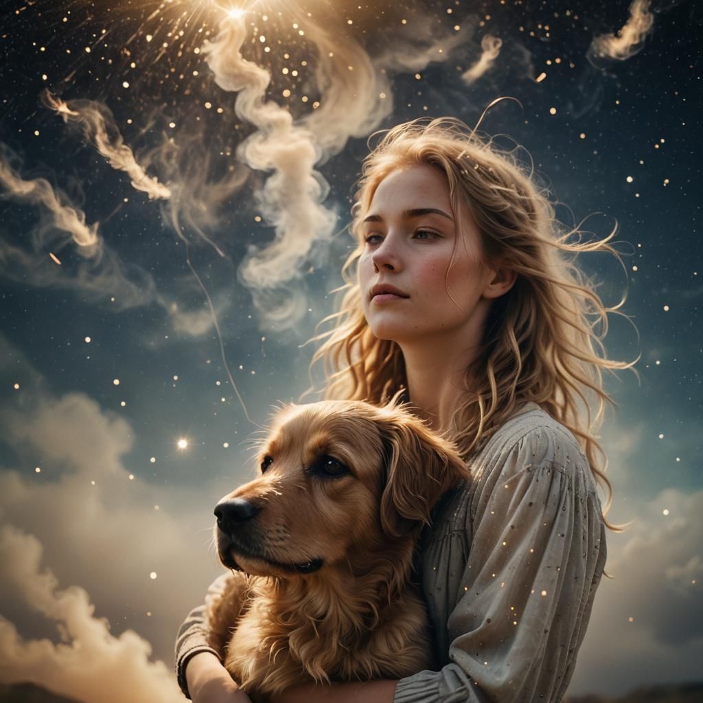 Sun-Kissed Woman Holds onto Majestic Floating Dog Amidst Vib...