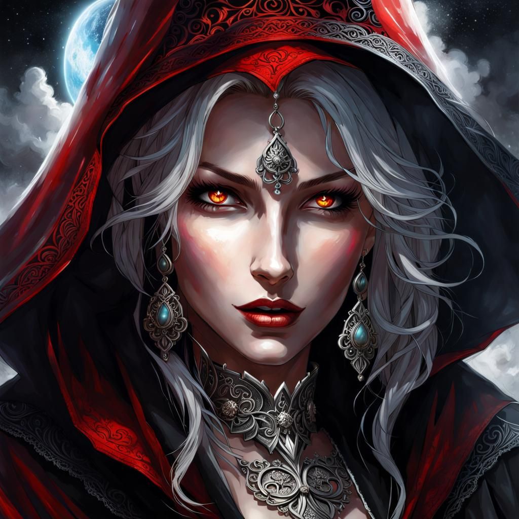 Gothic Black Magic Mistress in Fiery Circle