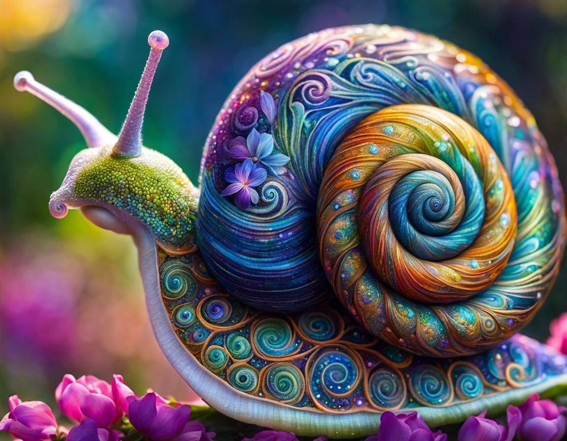 Delicate Ornate Snail with Iridescent Garden