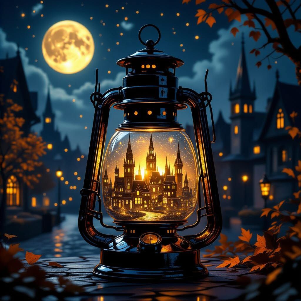 Gothic Fantasy City Inside a Magical Kerosene Lantern