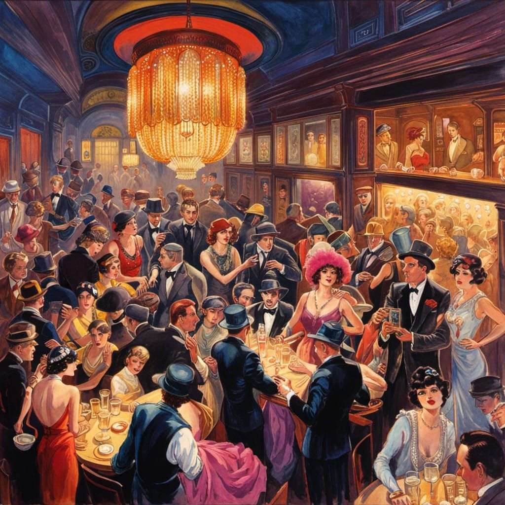 Vintage Speakeasy Scene in Watercolor and Ink