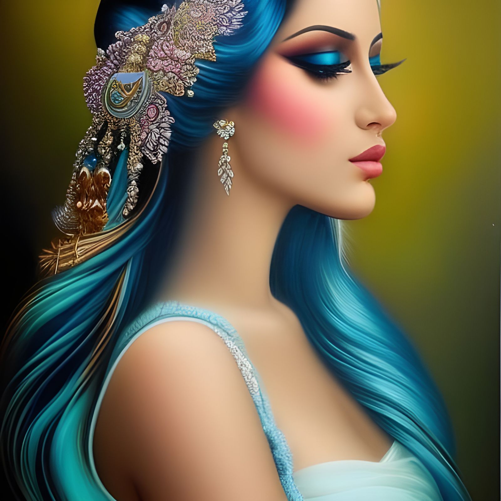 Peacock Goddess in Surrealist Oil Painting Style