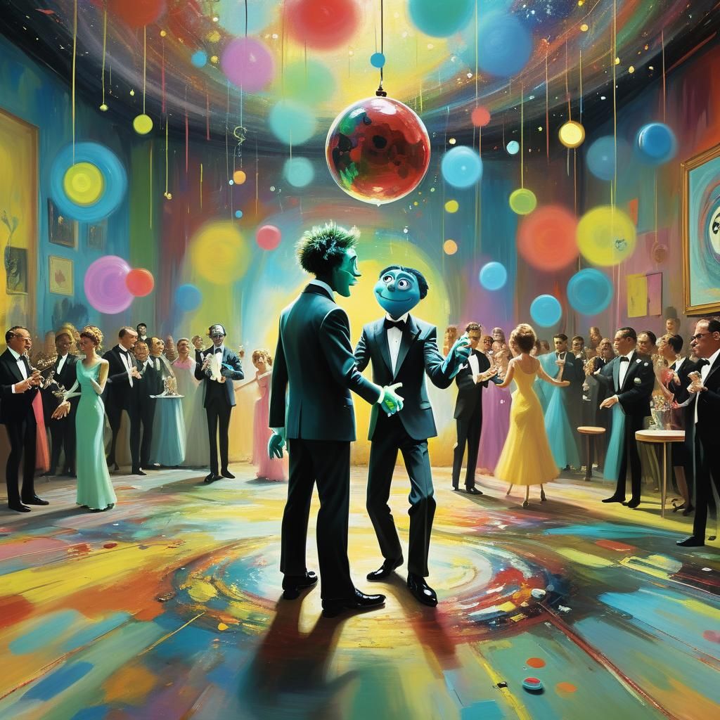 Surrealist Tuxedo Duos Dance in Whimsical Prom Scene