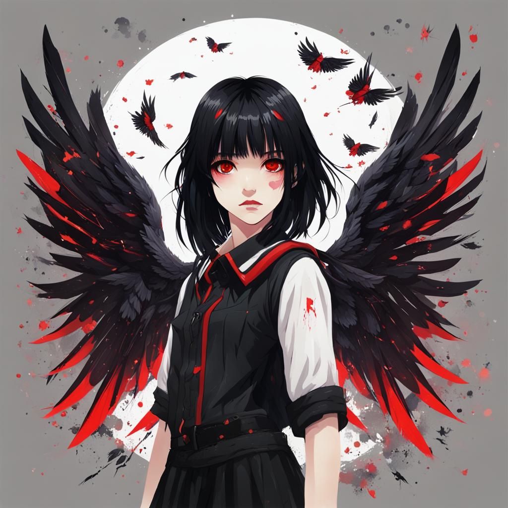 Mysterious Dark Angel with Wicked Wings