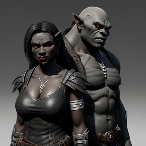 Cyberpunk Orc and Human Couple