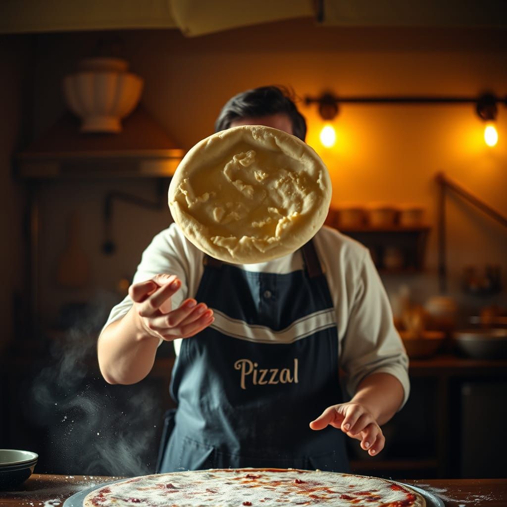 Cinematic Italian Chef Spins Pizza Dough