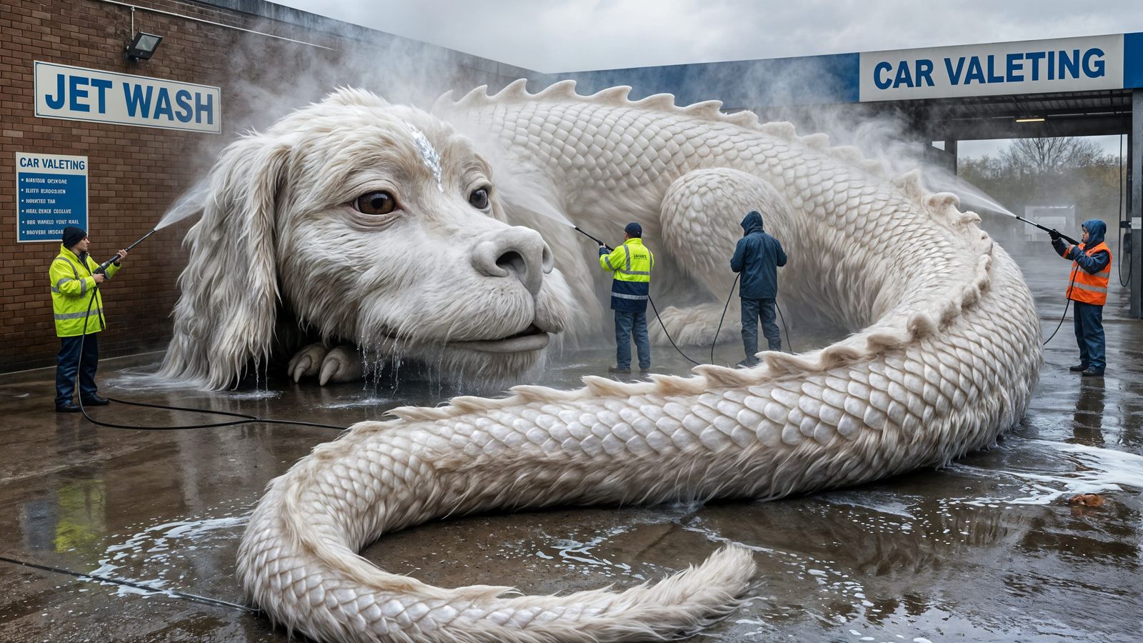 Colossal Dragon Being Washed at UK Jet-Wash Bay