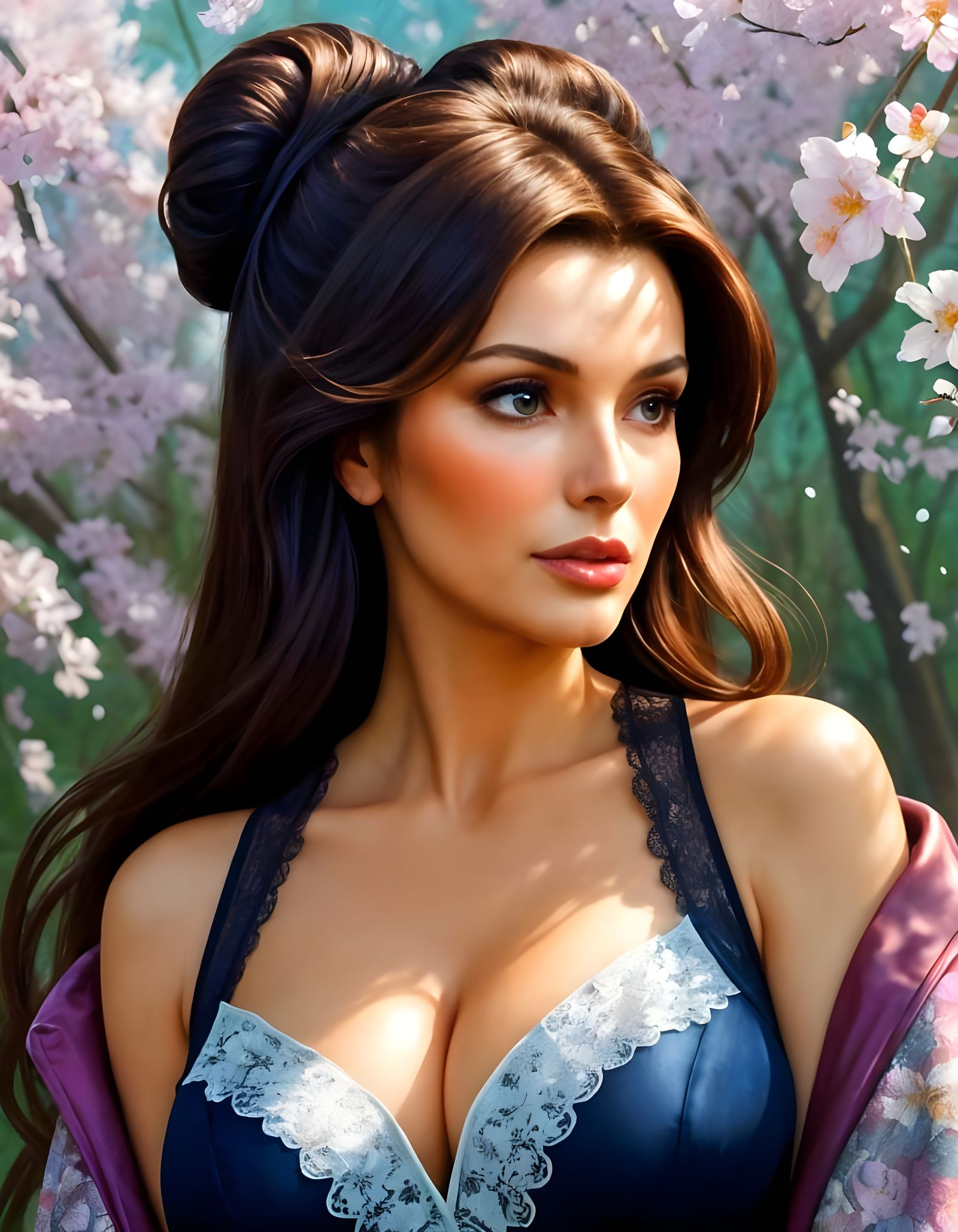 Romantic Impressionist Portrait in Springtime Elegance