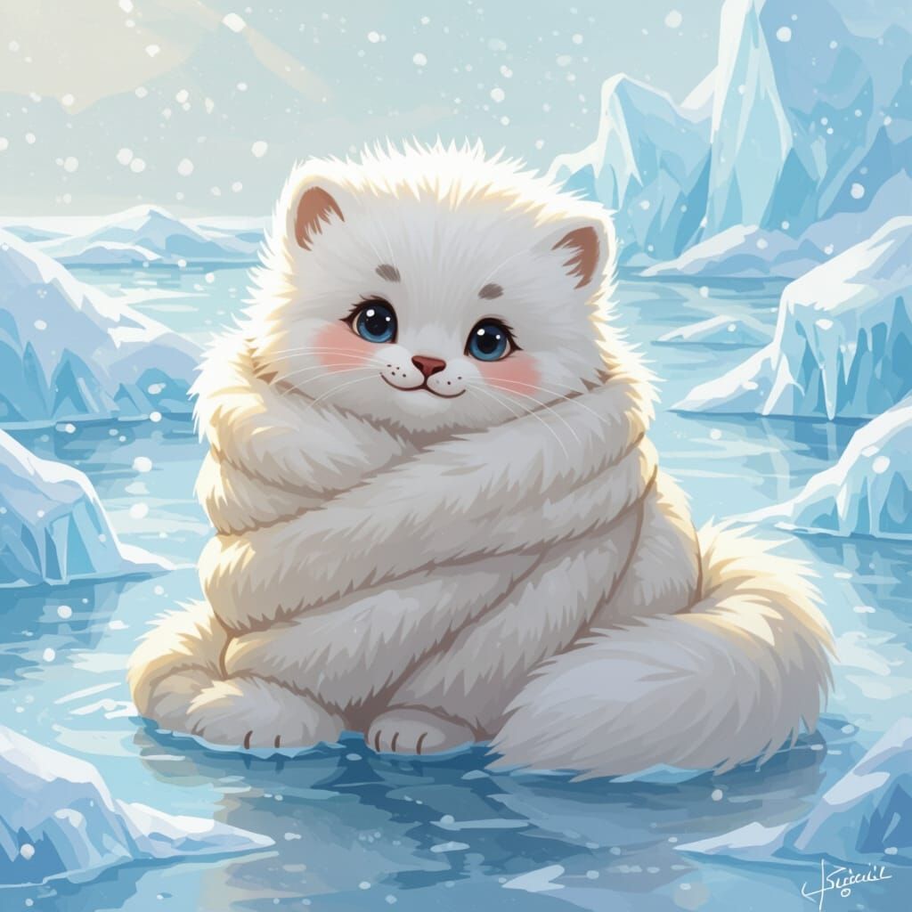 Fluffy Kitseal Frolicking on Icy Shores