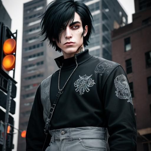 Goth Man with a Majestic Gray Owl in Modern New York City