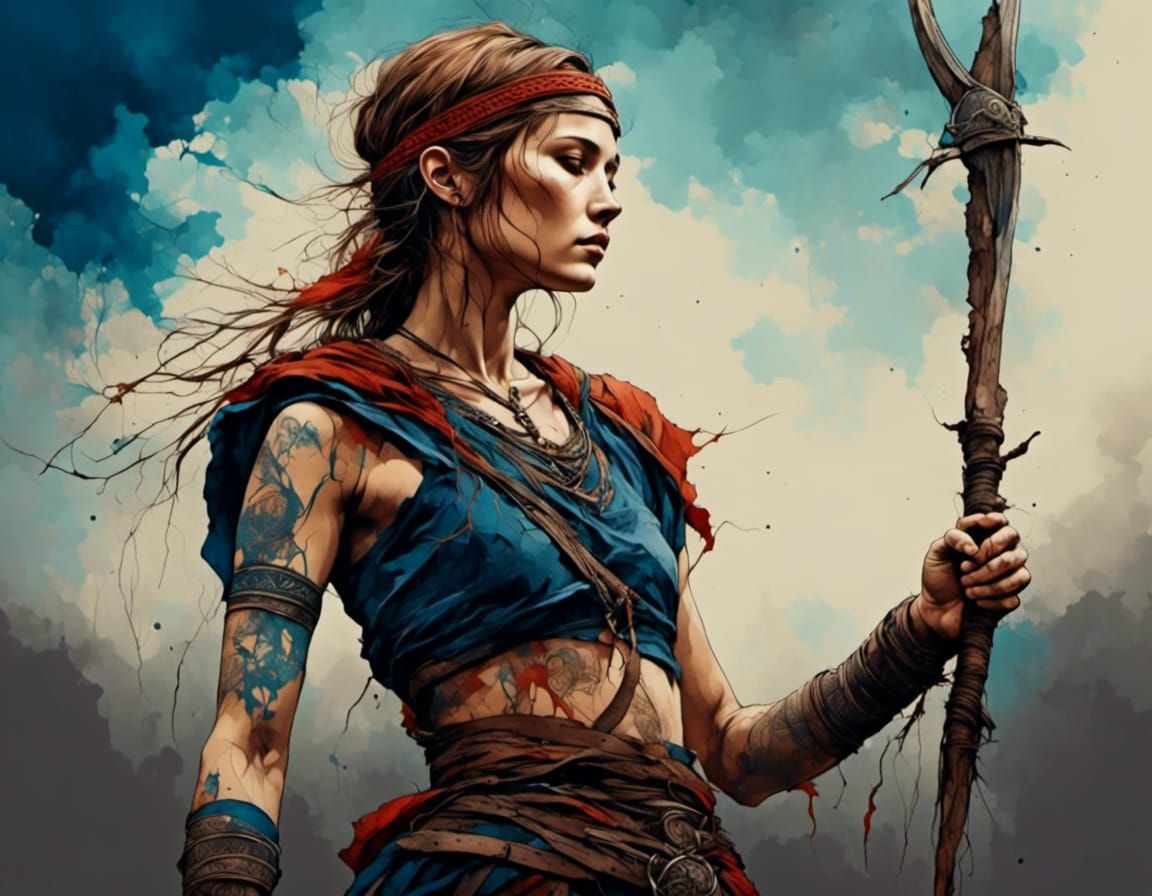 Medieval Pict Warrior Woman in Warm Earth Tones