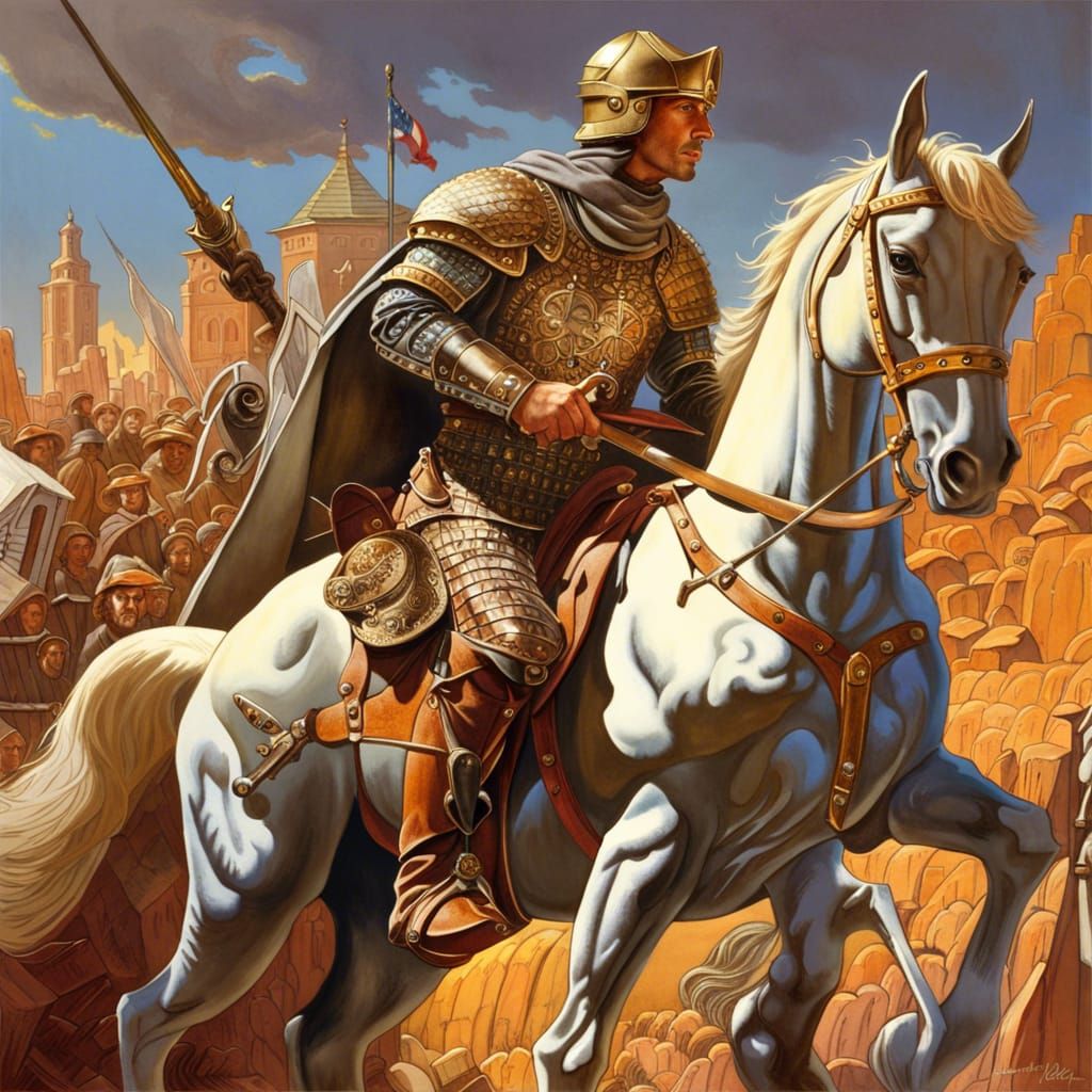 Medieval Knight Rides into a Vibrant Americana Landscape