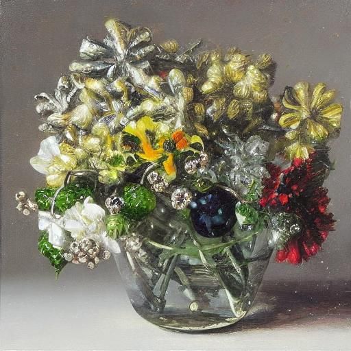 Shimmering Glass Flowers in an Oil Painting