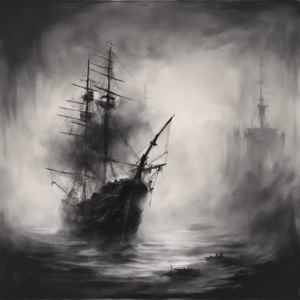Eerie Pirate Ship Emerges from the Fog in a Haunting Gammell...