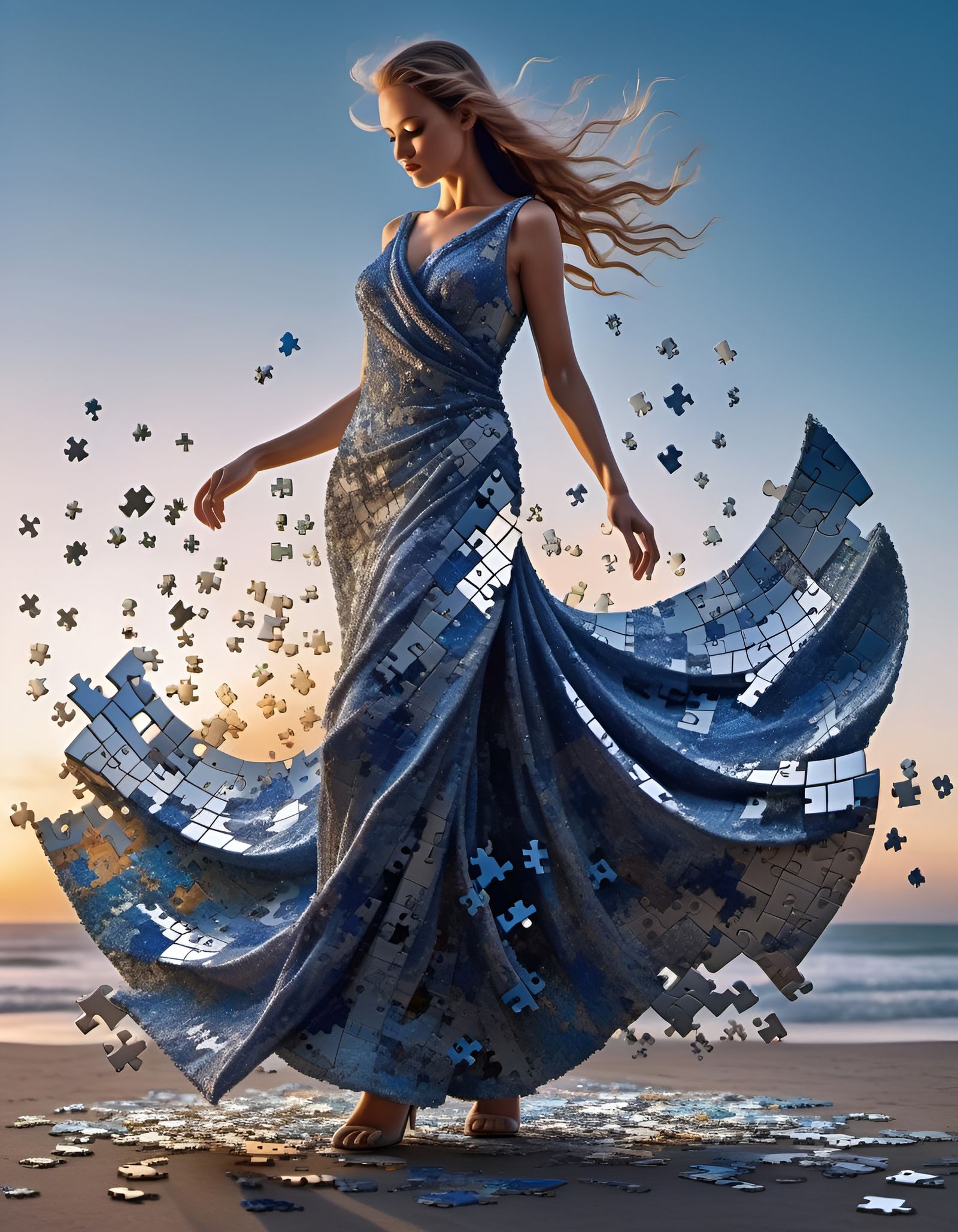 Ethereal Crystallographic Woman in Dawn's Soft Light