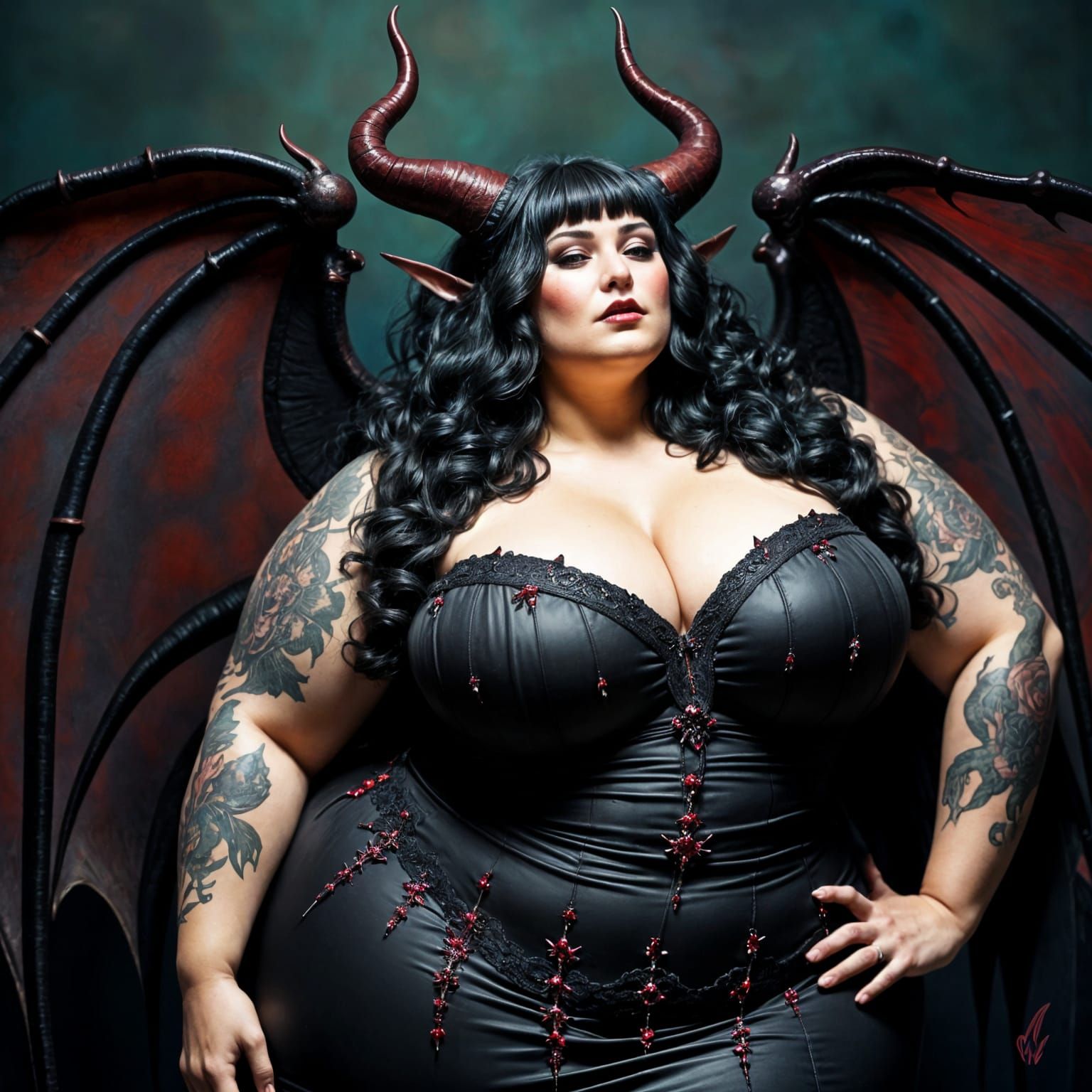 Surreal Gothic Goddess with Horns and Wings