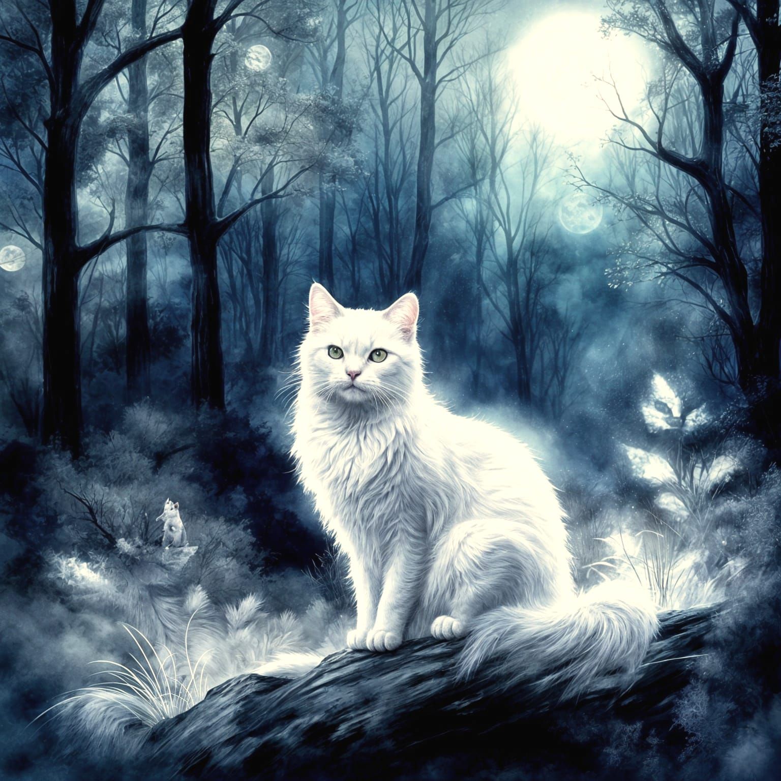 Whispering Ghost Cat Under Midnight Moonlight