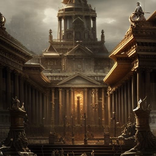 Epic Digital Cityscape: Majestic Law God's Throne Room