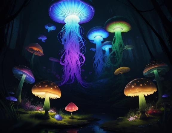 Whimsical Toadstool Realm at Dusk, in Beatrix Potter's Delic...