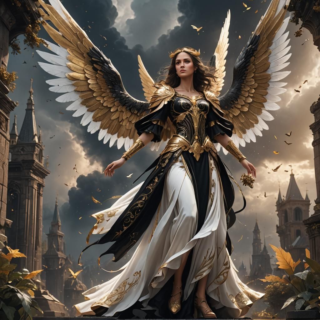 Guardian Angel in Black and Gold, Digital Art