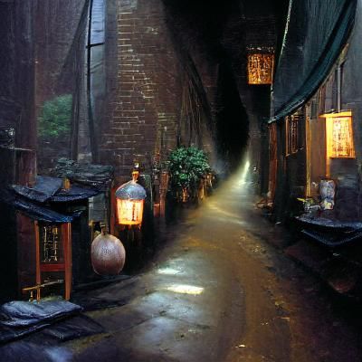 Dark Alley Aglow with Lantern Light