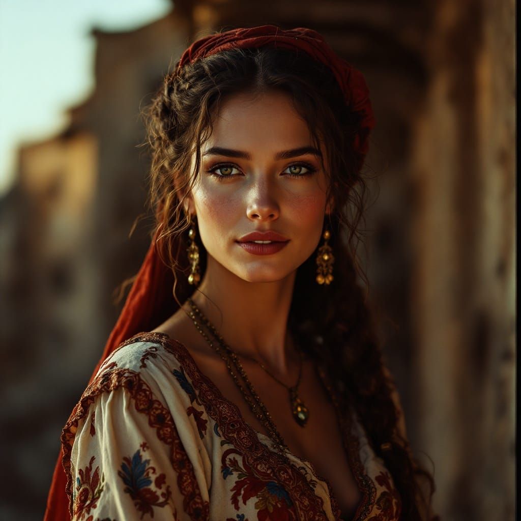 Ethereal Spanish Peasant Woman in Renaissance Style