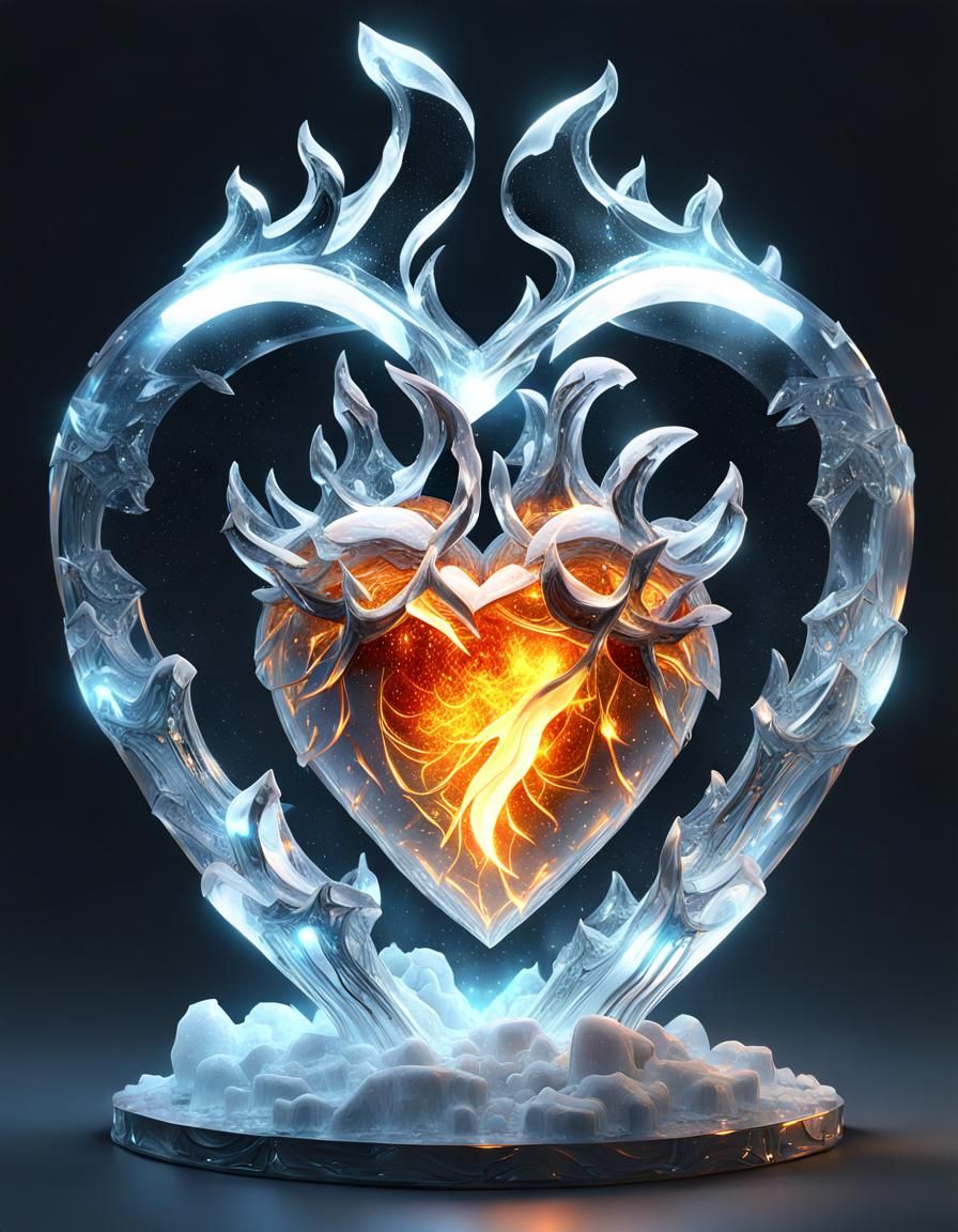 Glowing Heart of Ice and Flame in a Fantasy Realm