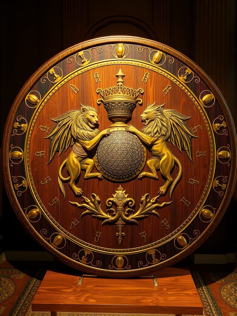 Regal Round Shield with Lion and Dragon Crest