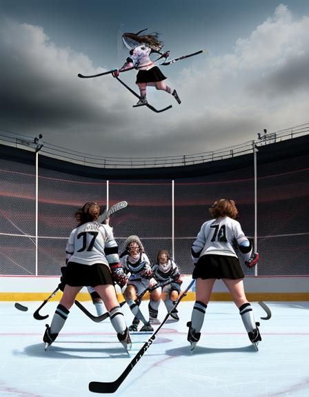 Angry Women Hockey Players in Dali-esque Surrealism