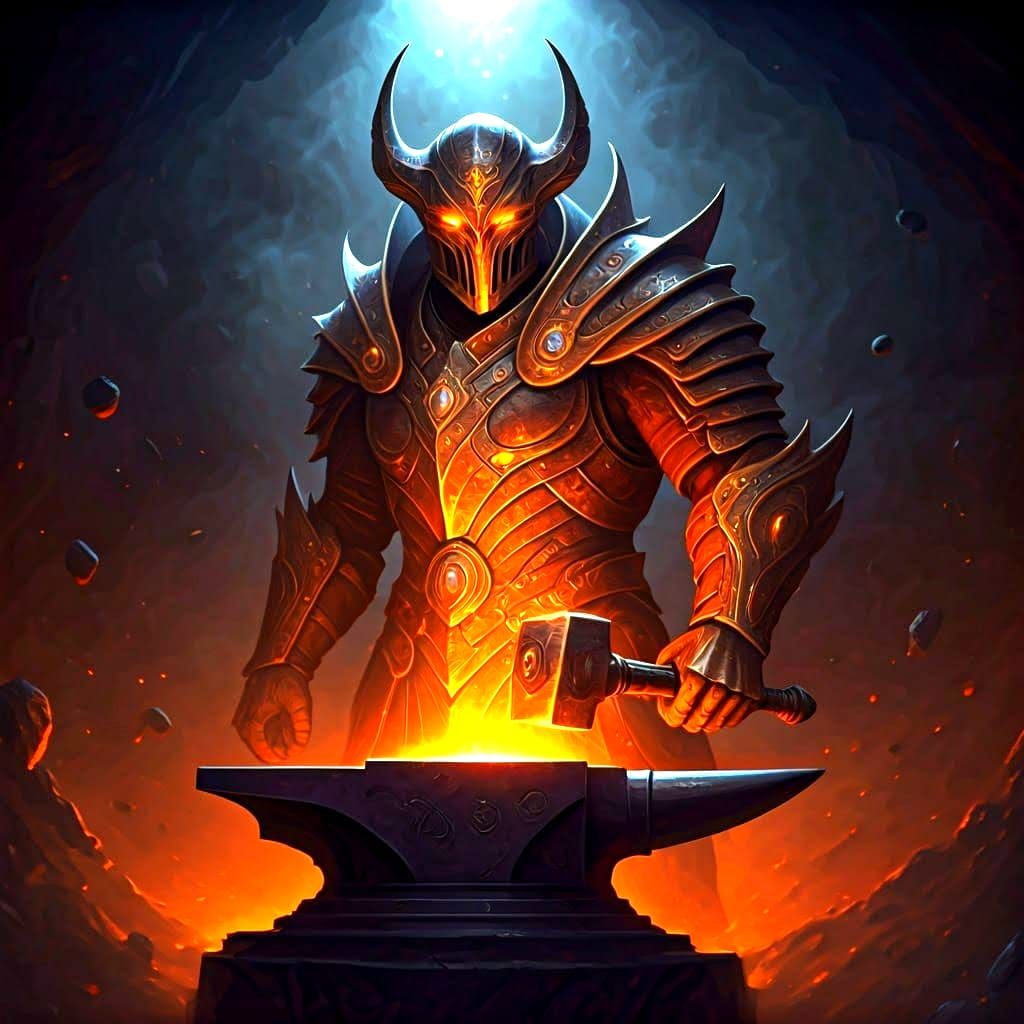 Mystical Blacksmith Crafts Planets in Cosmic Forge