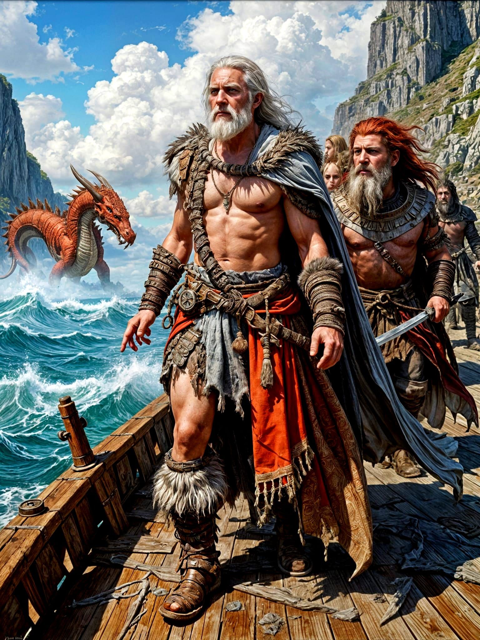 Barbarian Warrior on Longboat Heading to Battle