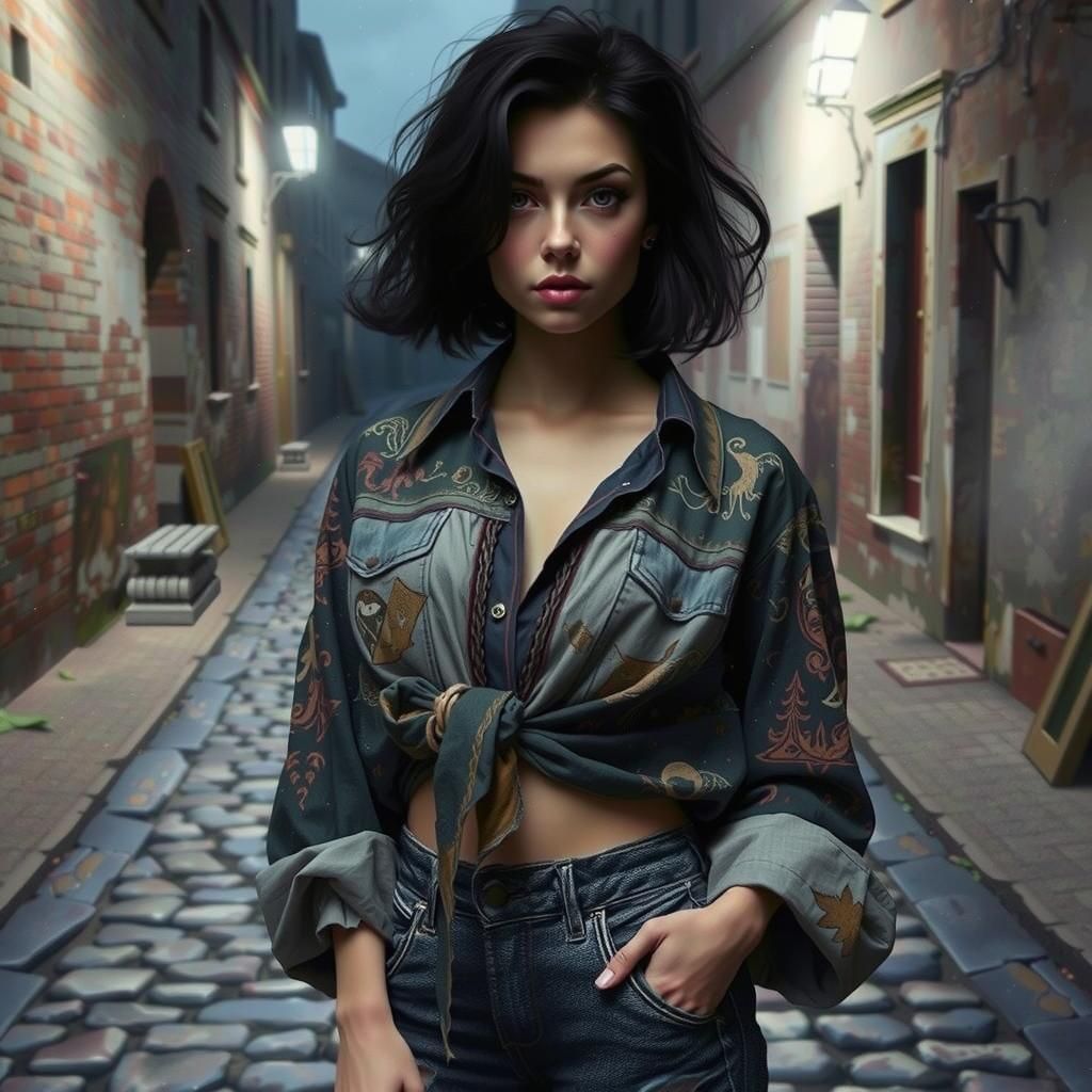 Gritty Nighttime Alley Scene with Moody Lighting