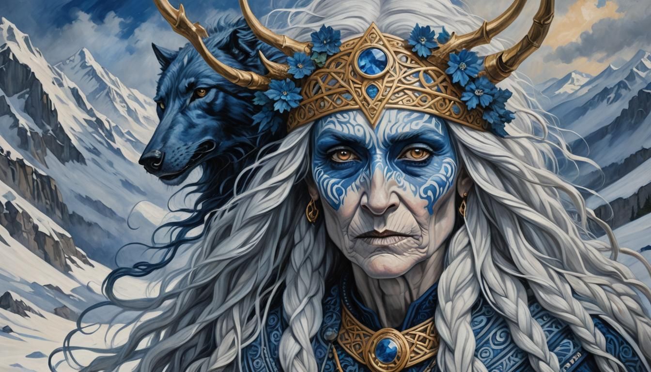 Celtic Goddess Rides the Stormy Mountain Landscape