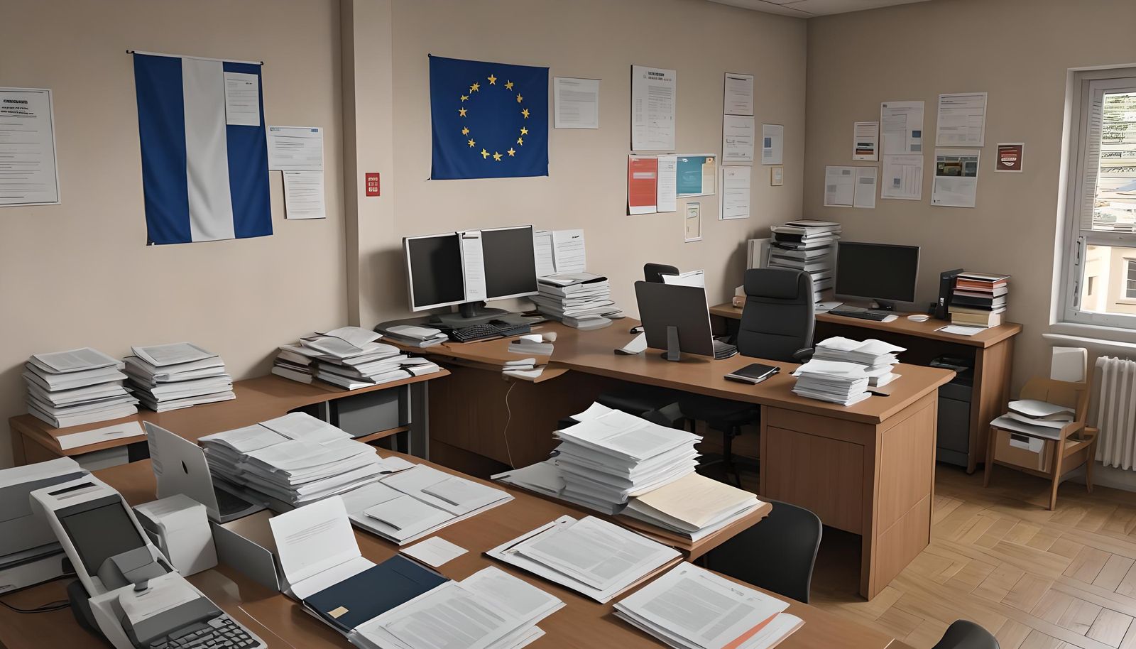 French Administrative Office Scene in Detailed Illustration