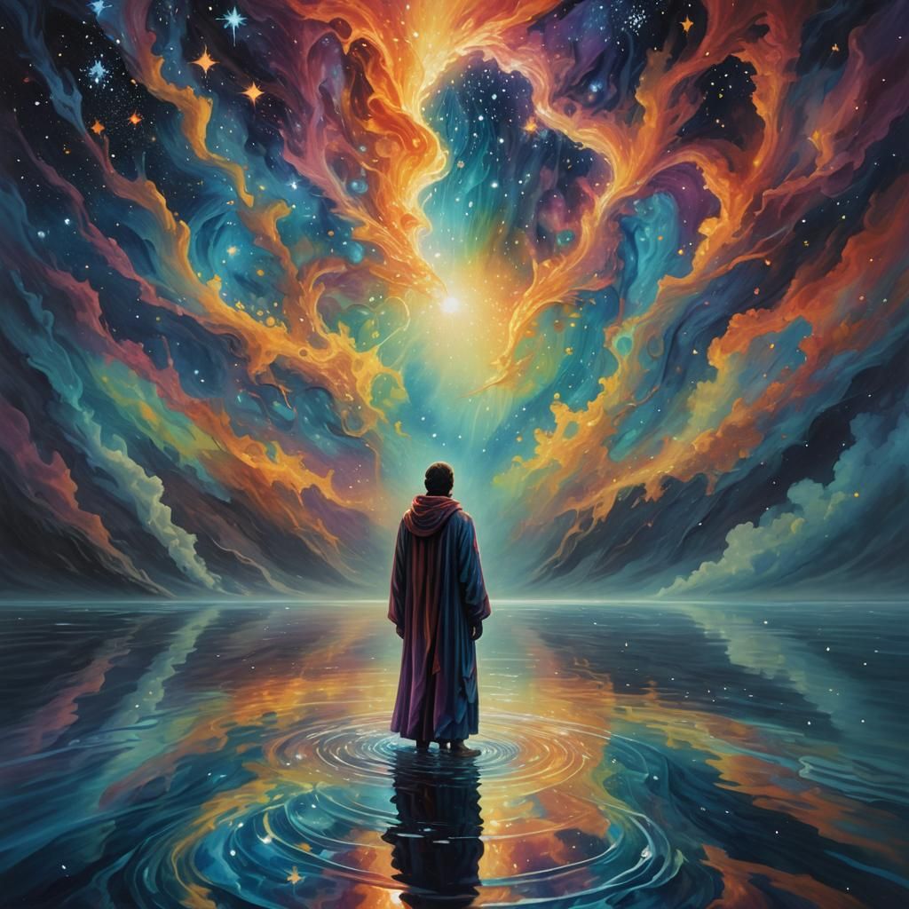 Surreal Fantasy Figure Gazes into the Abyss