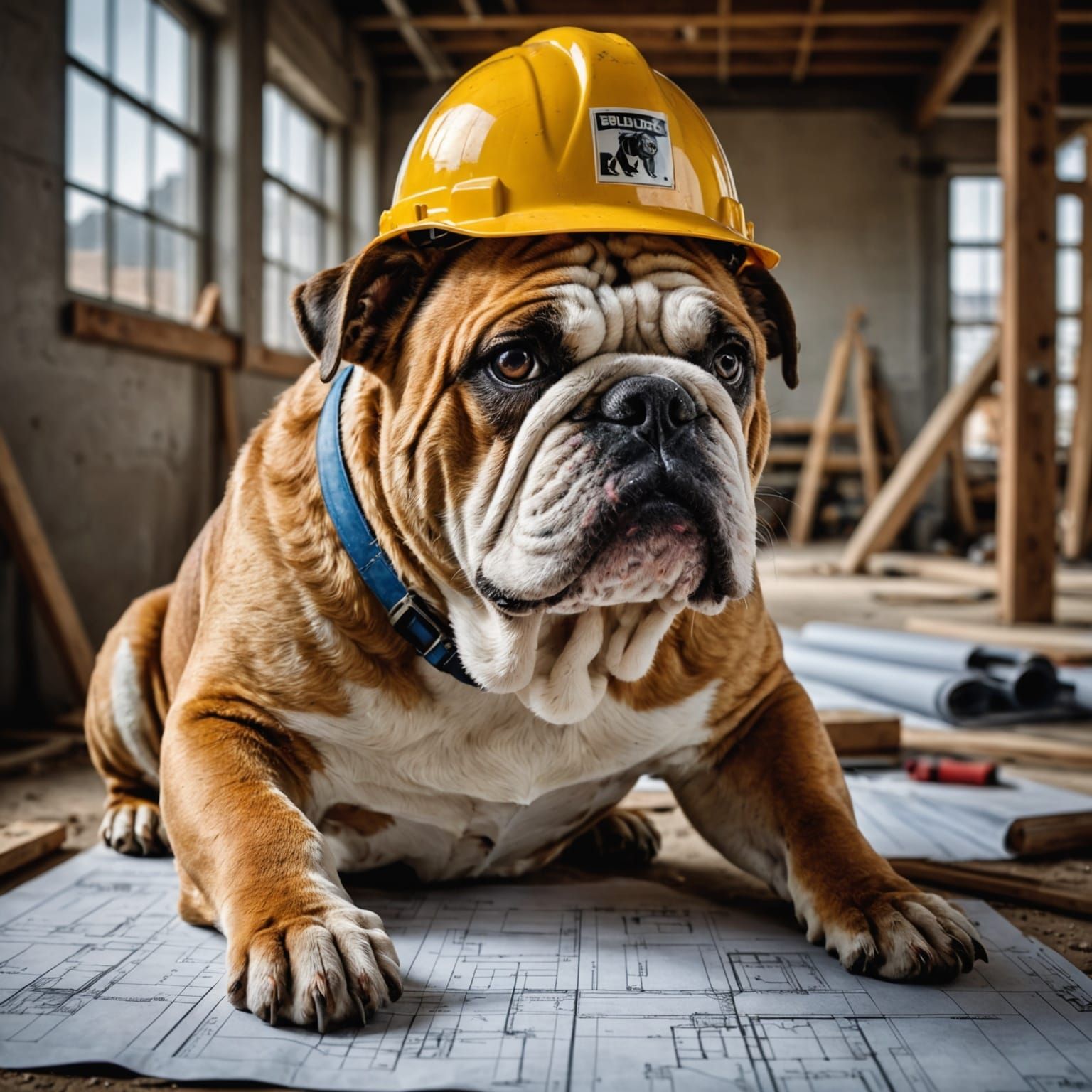 Construction Bulldog in Hyperrealistic Detail